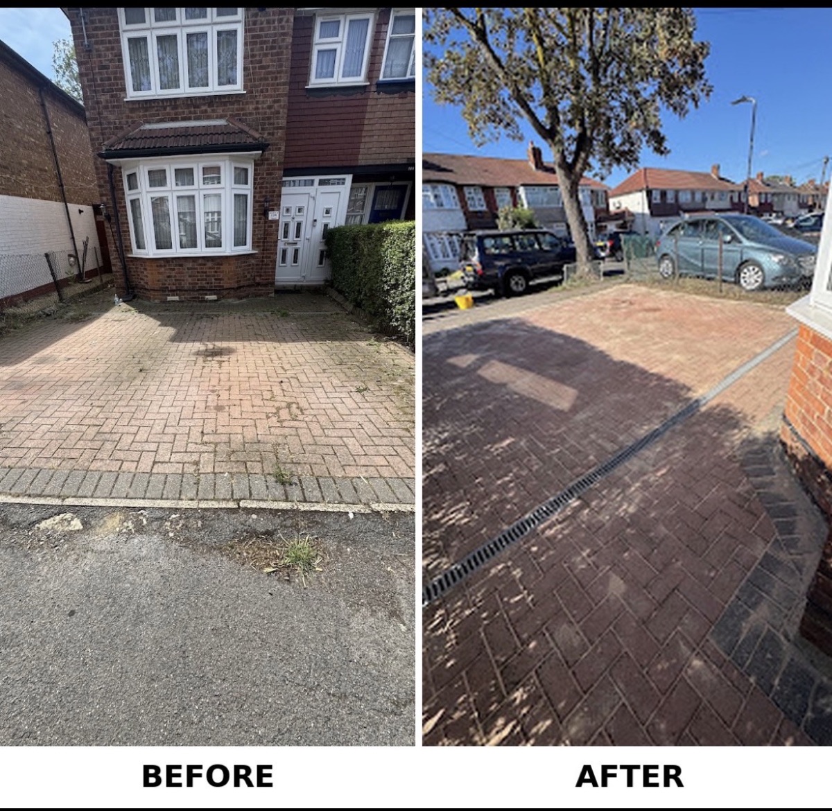 Driveway before and after pressure washing by Neighbourly Gardens